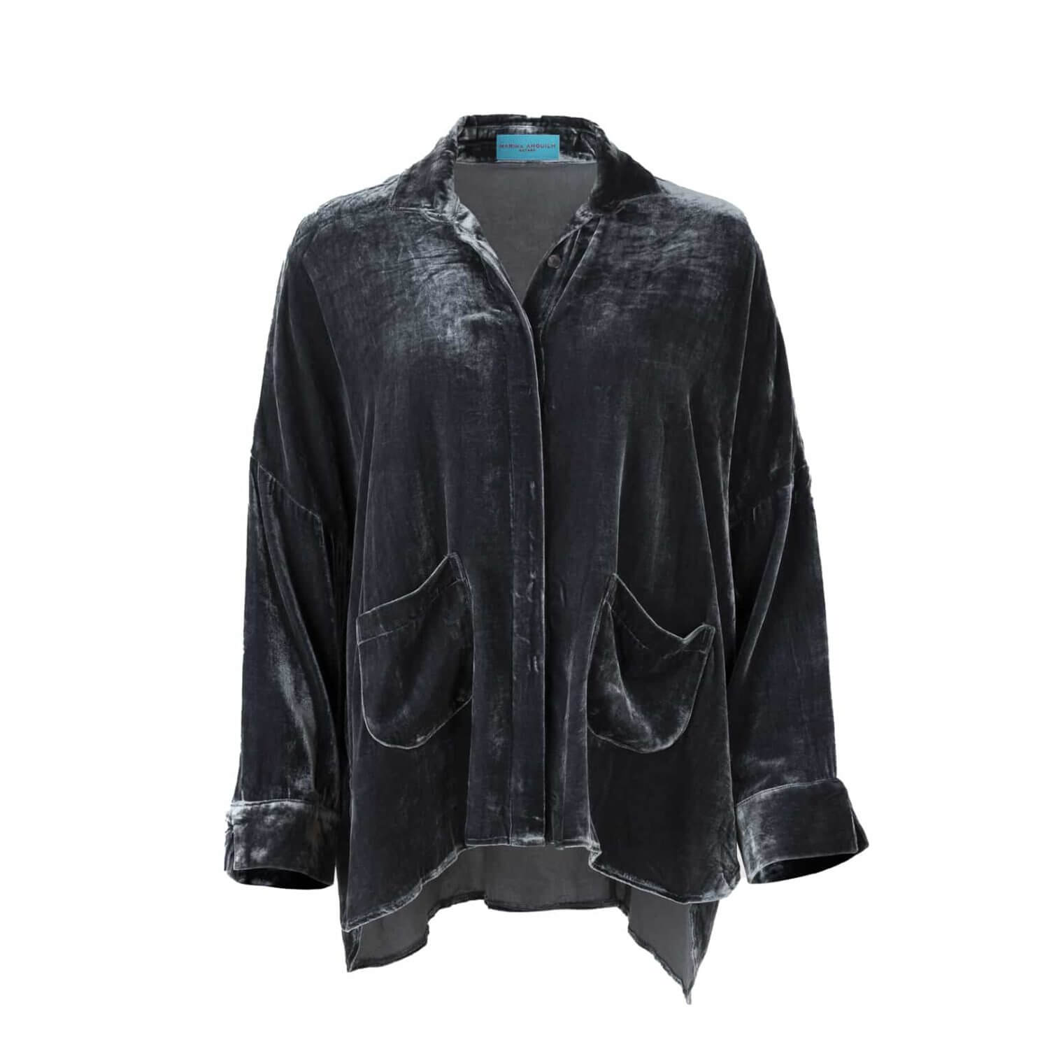 GABY SQUARE VELVET SHIRT GREY GREEN