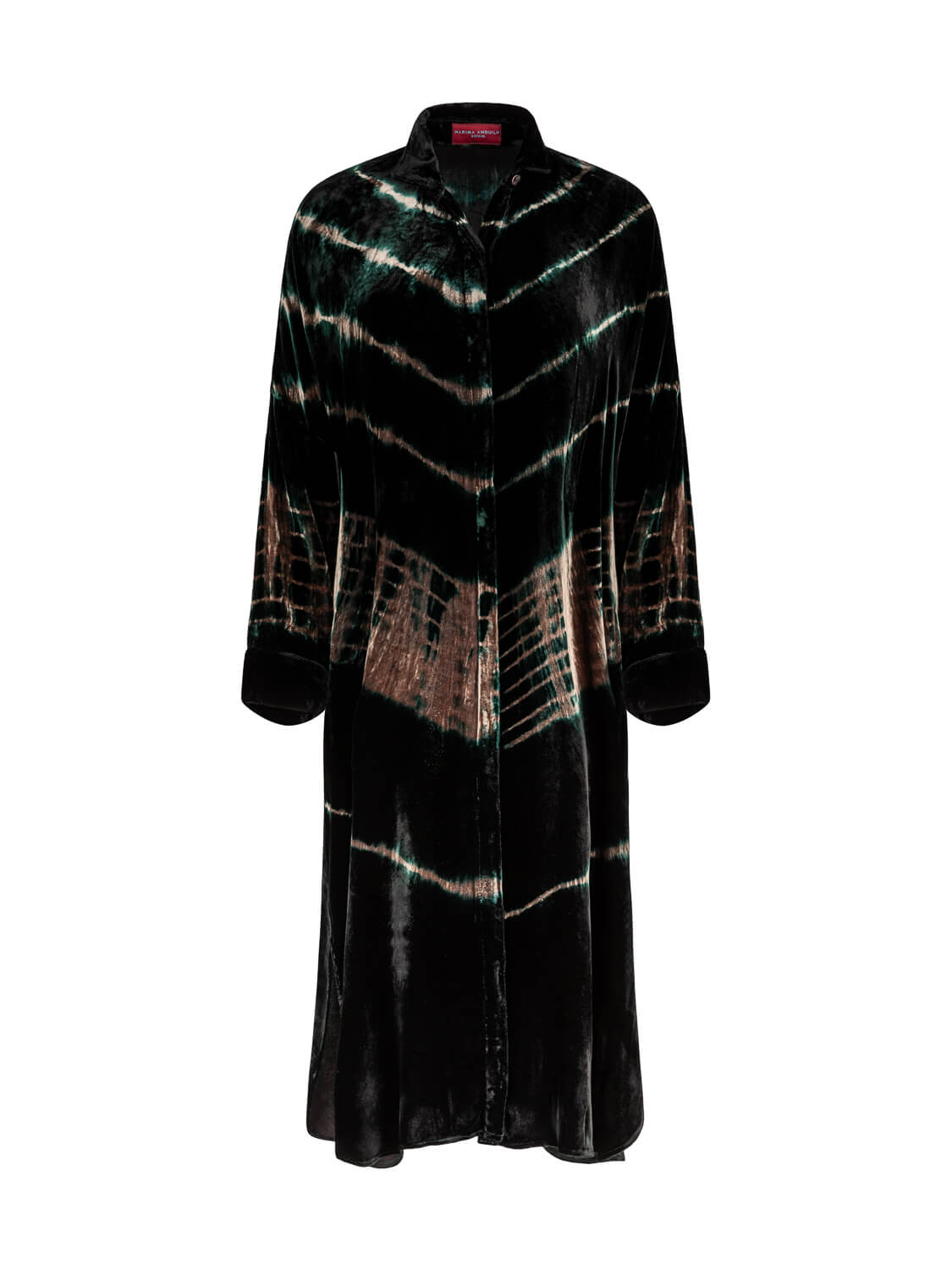 GABY DRESS VELVET STRIPE TIEDYE BOTTLE GREEN GREY