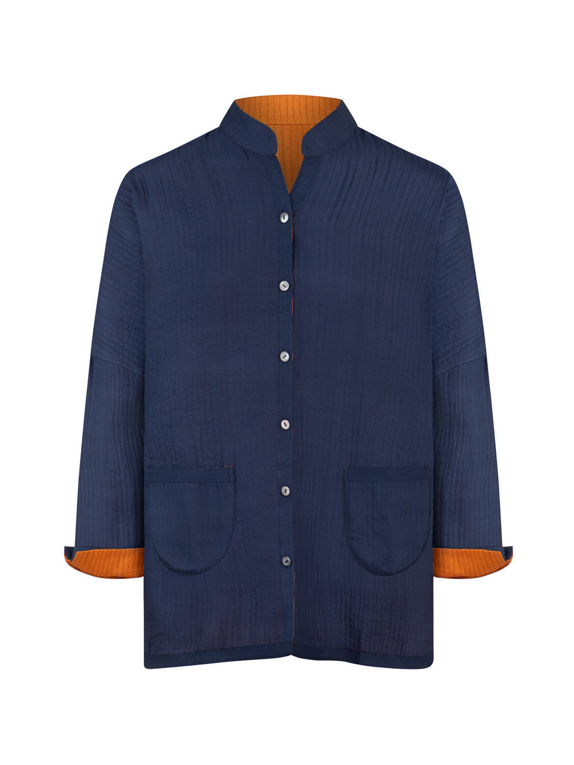 GABY PADDED REVERSIBLE JACKET SILK NIGHT BLUE/ORANGE